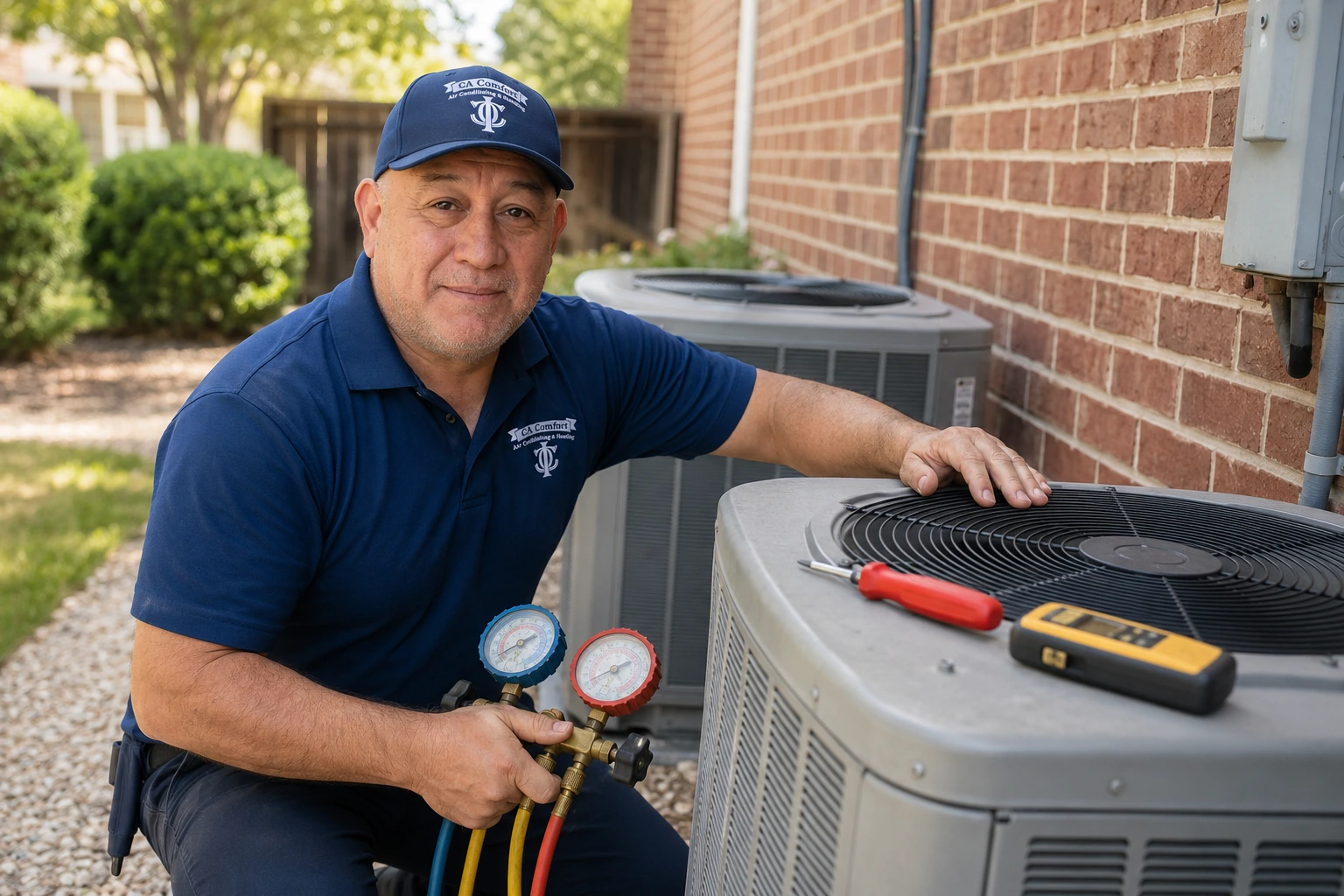 Ramiro Castro servicing a residential AC unit